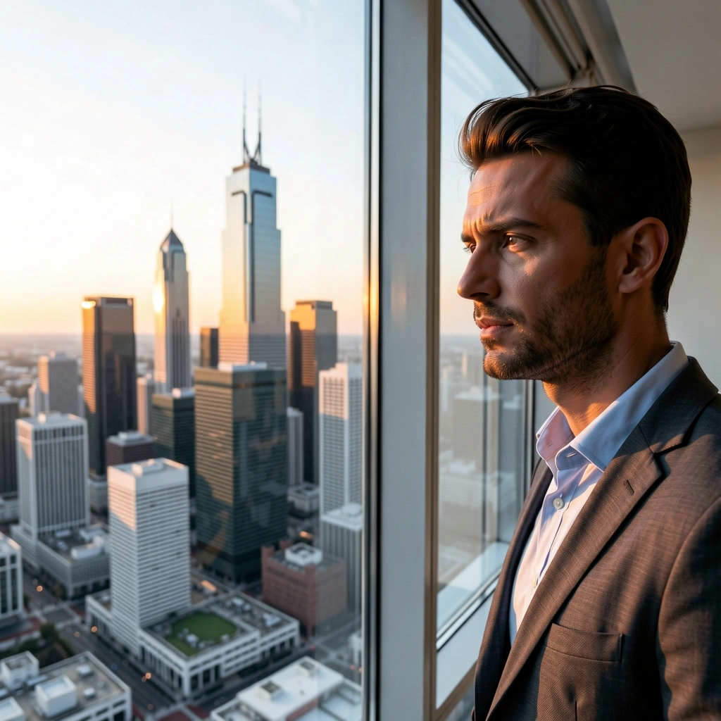 Man looking at city skyline