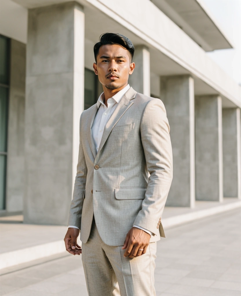 Modern Indonesian man in tailored suit